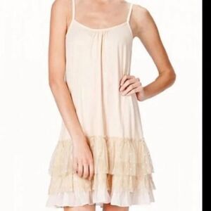 A'Reve Earthy beige Mesh like Flowy Bottom dress (Flowers‎ come off)